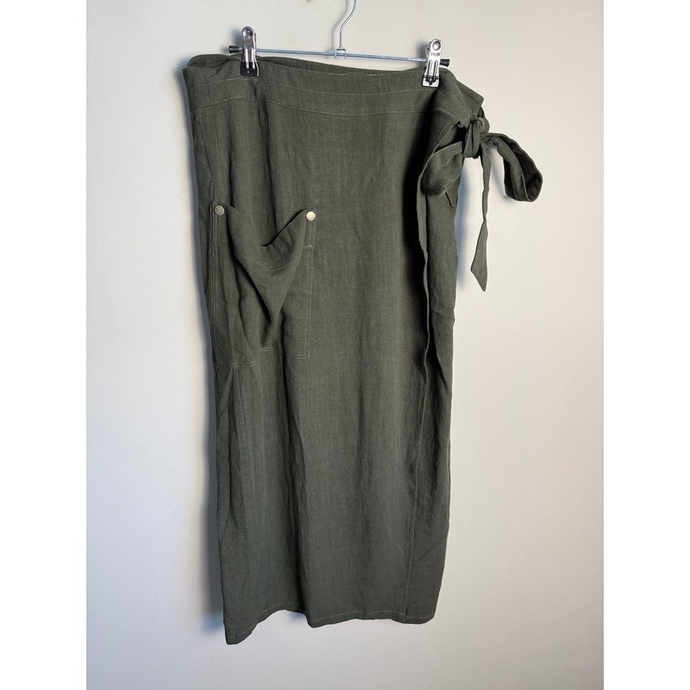 Apricot Womens Green Wrap Skirt 14 Utility Linen Blend Midi Boho Safari